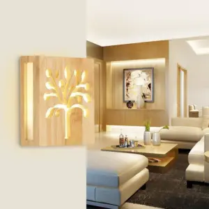 NatuurGlow - Modern LED wall lamp made of solid wood with Happy Tree and antler motif