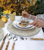 24 Pc Natural Bamboo Handle Cutlery Set Stainless Steel Flatware tag1