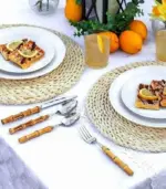 24 Pc Natural Bamboo Handle Cutlery Set Stainless Steel Flatware tag1