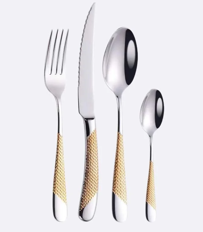 24 Pc Premium Cutlery Set Stainless Steel Mirror-Polished Silver Gold -  - #tag1#
