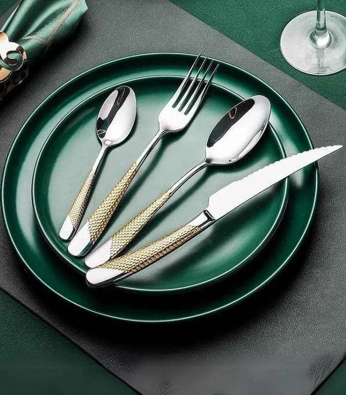 24 Pc Premium Cutlery Set Stainless Steel Mirror-Polished Silver Gold -  - #tag1#