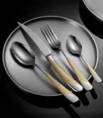 24 Pc Premium Cutlery Set Stainless Steel Mirror Polished Silver Gold tag1