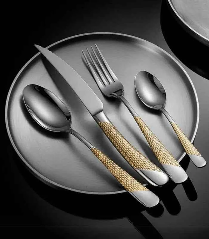 24 Pc Premium Cutlery Set Stainless Steel Mirror-Polished Silver Gold -  - #tag1#