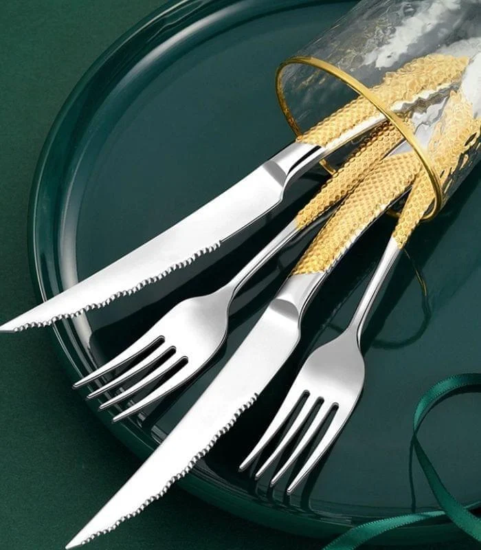 24 Pc Premium Cutlery Set Stainless Steel Mirror-Polished Silver Gold -  - #tag1#