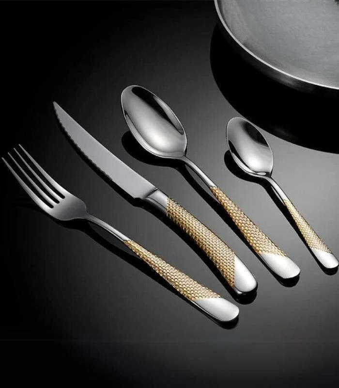 24 Pc Premium Cutlery Set Stainless Steel Mirror-Polished Silver Gold -  - #tag1#