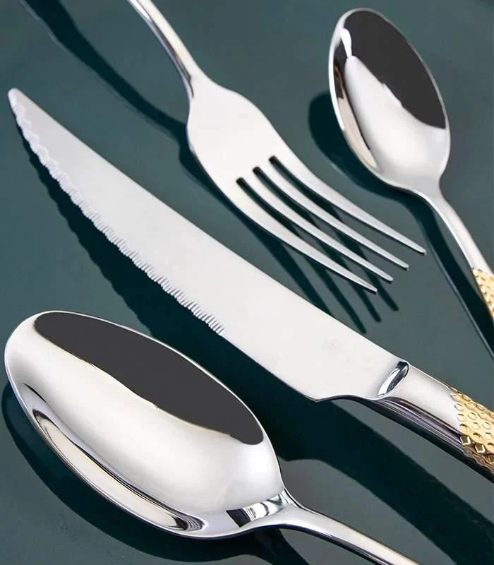 24 Pc Premium Cutlery Set Stainless Steel Mirror-Polished Silver Gold -  - #tag1#