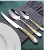 24 Pc Premium Cutlery Set Stainless Steel Mirror Polished Silver Gold tag1