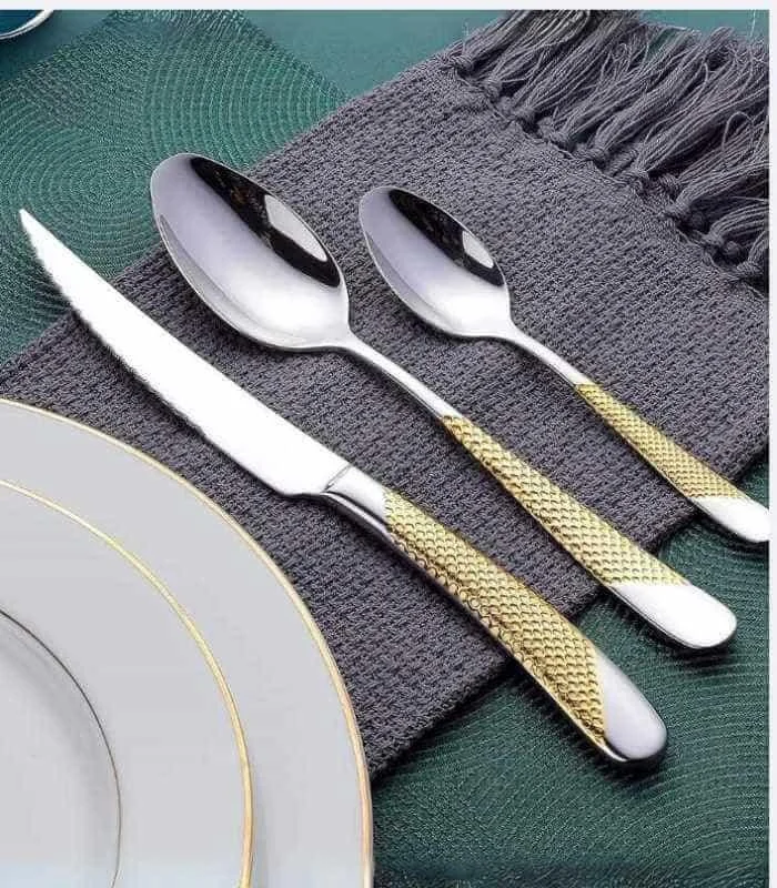 24 Pc Premium Cutlery Set Stainless Steel Mirror-Polished Silver Gold -  - #tag1#