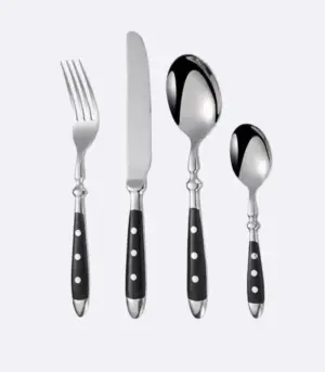 24 Pcs Cutlery Set Winchester Crest Resin and 18/10 Stainless Steel Set for 6 Black