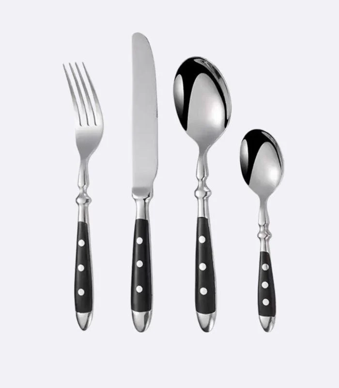 24 Pcs Cutlery Set Winchester Crest Resin and 18/10 Stainless Steel Set for 6 Black -  - #tag1#