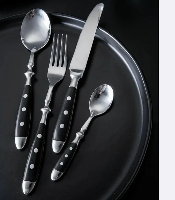 24 Pcs Cutlery Set Winchester Crest Resin and 18/10 Stainless Steel Set for 6 Black -  - #tag1#