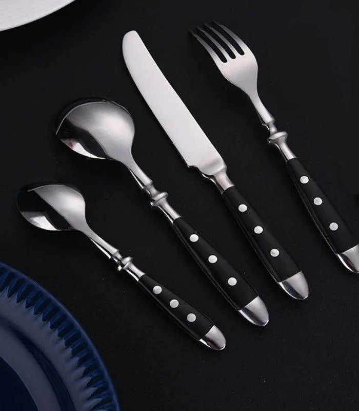 24 Pcs Cutlery Set Winchester Crest Resin and 18/10 Stainless Steel Set for 6 Black -  - #tag1#