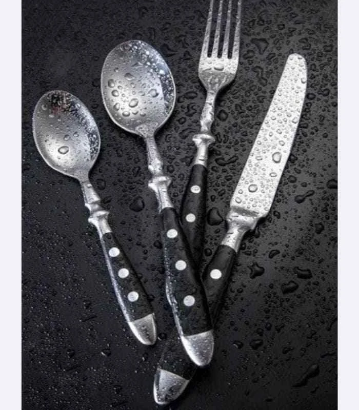 24 Pcs Cutlery Set Winchester Crest Resin and 18/10 Stainless Steel Set for 6 Black -  - #tag1#