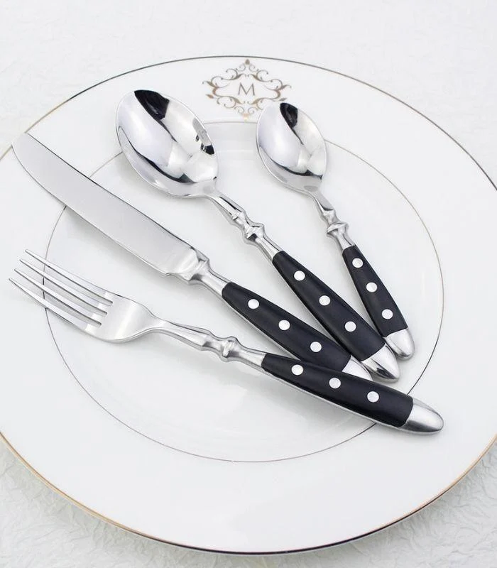 24 Pcs Cutlery Set Winchester Crest Resin and 18/10 Stainless Steel Set for 6 Black -  - #tag1#