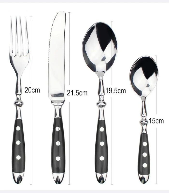 24 Pcs Cutlery Set Winchester Crest Resin and 18/10 Stainless Steel Set for 6 Black -  - #tag1#