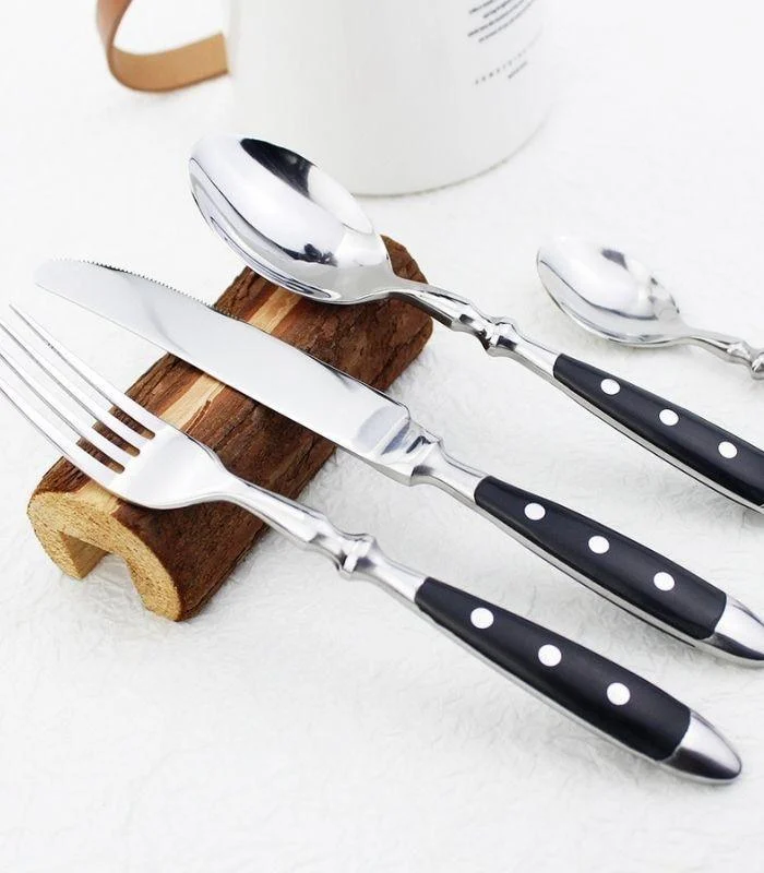 24 Pcs Cutlery Set Winchester Crest Resin and 18/10 Stainless Steel Set for 6 Black -  - #tag1#
