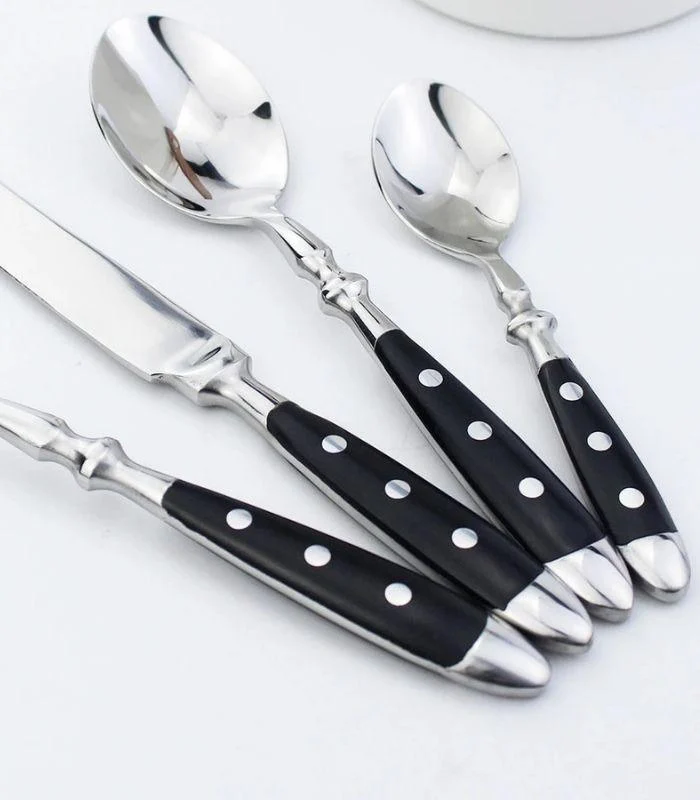 24 Pcs Cutlery Set Winchester Crest Resin and 18/10 Stainless Steel Set for 6 Black -  - #tag1#