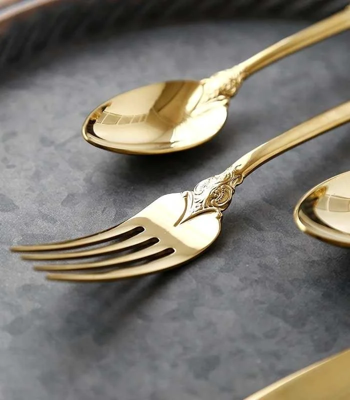 24 Pcs Flatware Vintage Cutlery Set Gold for 6 People 18/10 Stainless Steel -  - #tag1#