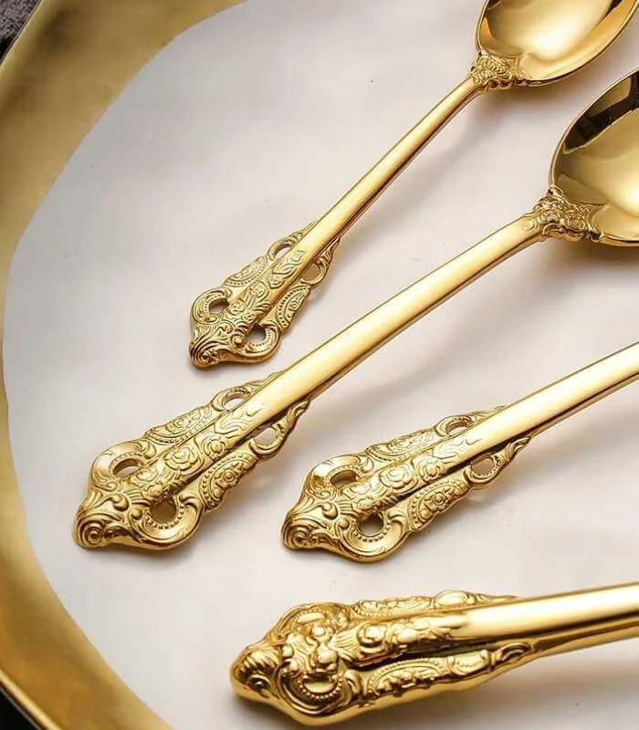24 Pcs Flatware Vintage Cutlery Set Gold for 6 People 18/10 Stainless Steel -  - #tag1#