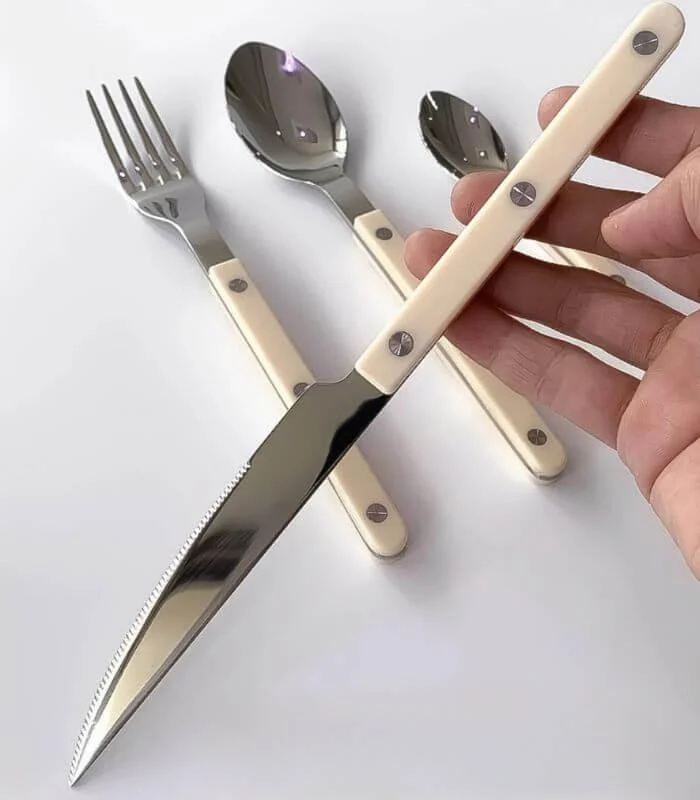 24 Pcs Ivory European-Inspired Cutlery Set 18/10 Stainless Steel Set for 6 People -  - #tag1#