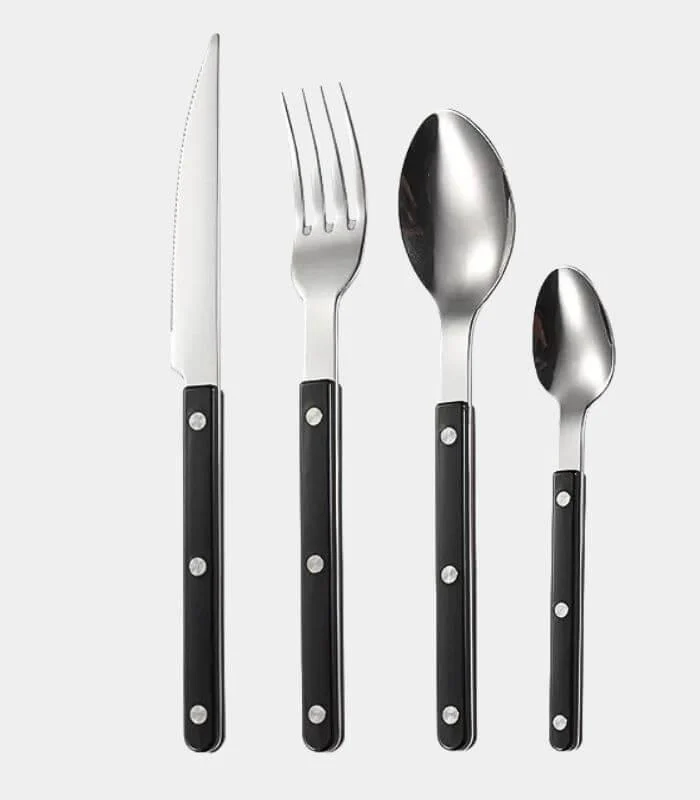 24 Pcs Set Black European-Inspired Cutlery Set 18/10 Stainless Steel -  - #tag1#