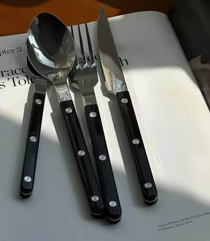 24 Pcs Set Black European-Inspired Cutlery Set 18/10 Stainless Steel -  - #tag1#