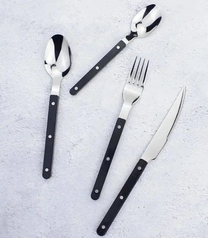 24 Pcs Set Black European-Inspired Cutlery Set 18/10 Stainless Steel -  - #tag1#