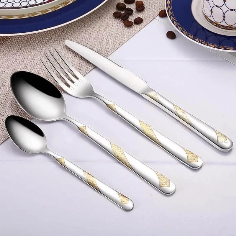 24 Pcs Set Flatware Stainless Steel Silver & Gold Cutlery Set -  - #tag1#