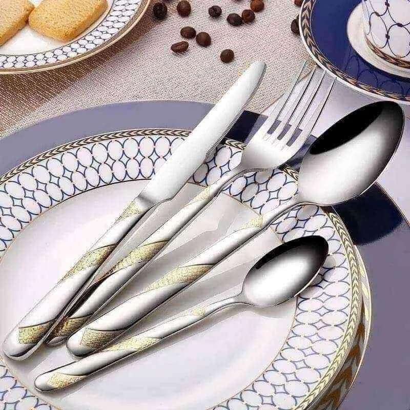 24 Pcs Set Flatware Stainless Steel Silver & Gold Cutlery Set -  - #tag1#