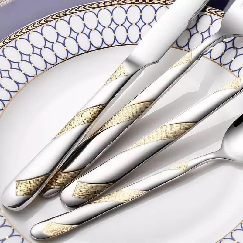 24 Pcs Set Flatware Stainless Steel Silver & Gold Cutlery Set -  - #tag1#