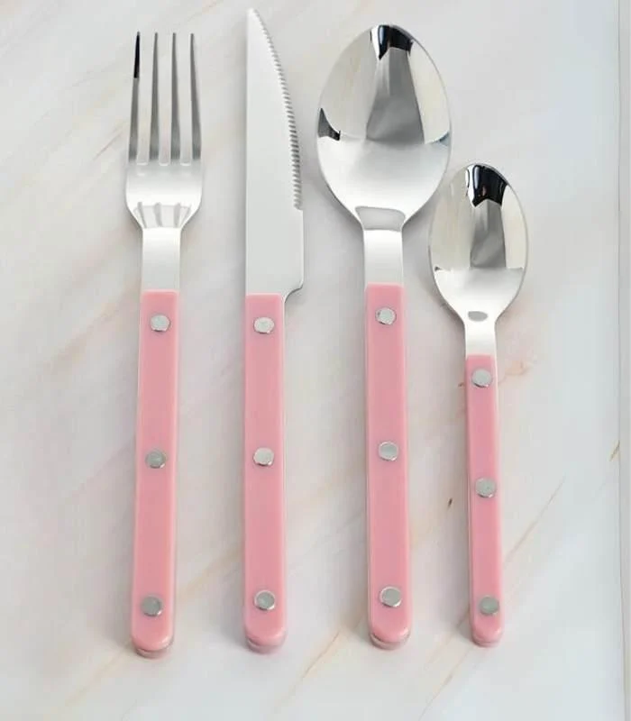 24 Pcs Set Pink European-Inspired Cutlery Set 18/10 Stainless Steel -  - #tag1#