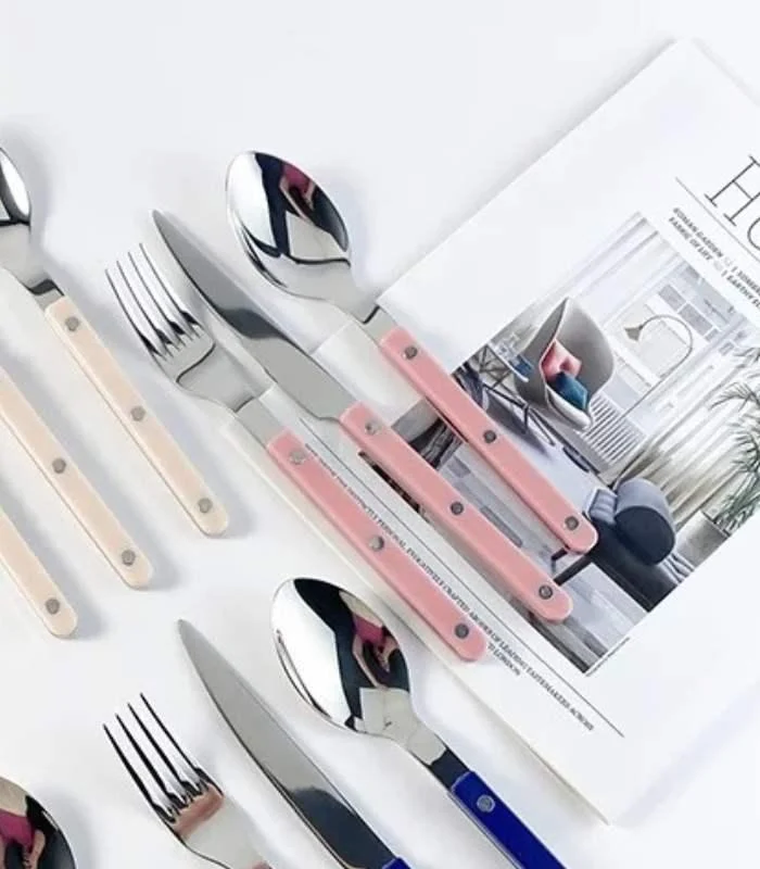 24 Pcs Set Pink European-Inspired Cutlery Set 18/10 Stainless Steel -  - #tag1#