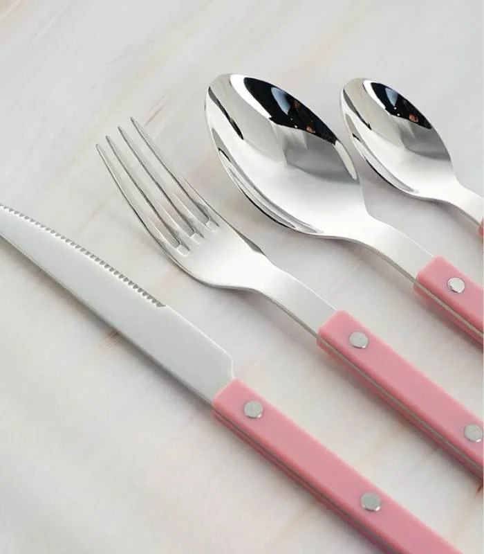 24 Pcs Set Pink European-Inspired Cutlery Set 18/10 Stainless Steel -  - #tag1#