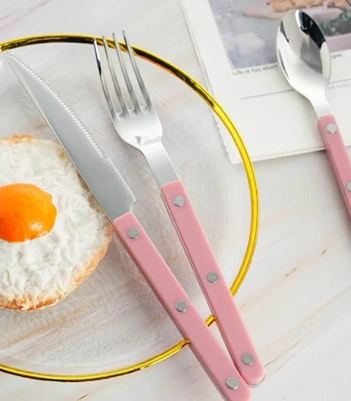 24 Pcs Set Pink European-Inspired Cutlery Set 18/10 Stainless Steel -  - #tag1#
