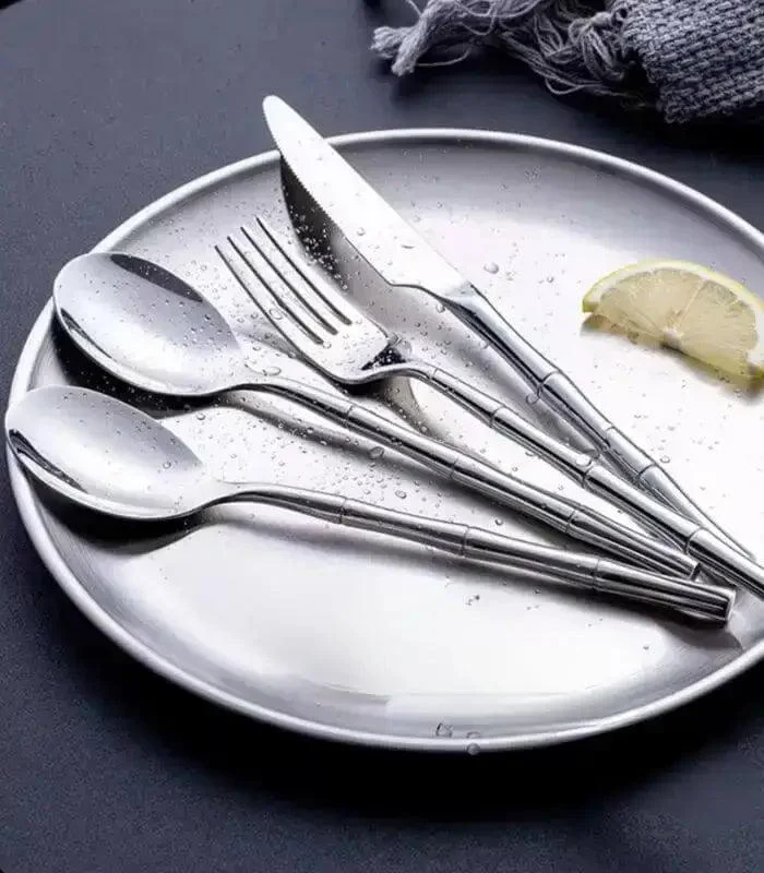 24 Pcs Stainless Steel Cutlery Set for 6 Bamboo Handle Style -  - #tag1#