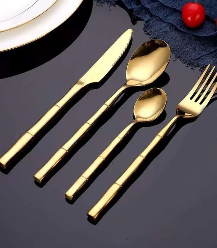 24 Pcs Stainless Steel Cutlery Set for 6 Bamboo Handle Style -  - #tag1#