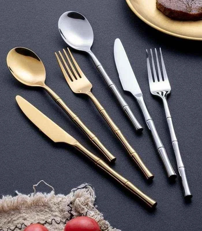 24 Pcs Stainless Steel Cutlery Set for 6 Bamboo Handle Style -  - #tag1#