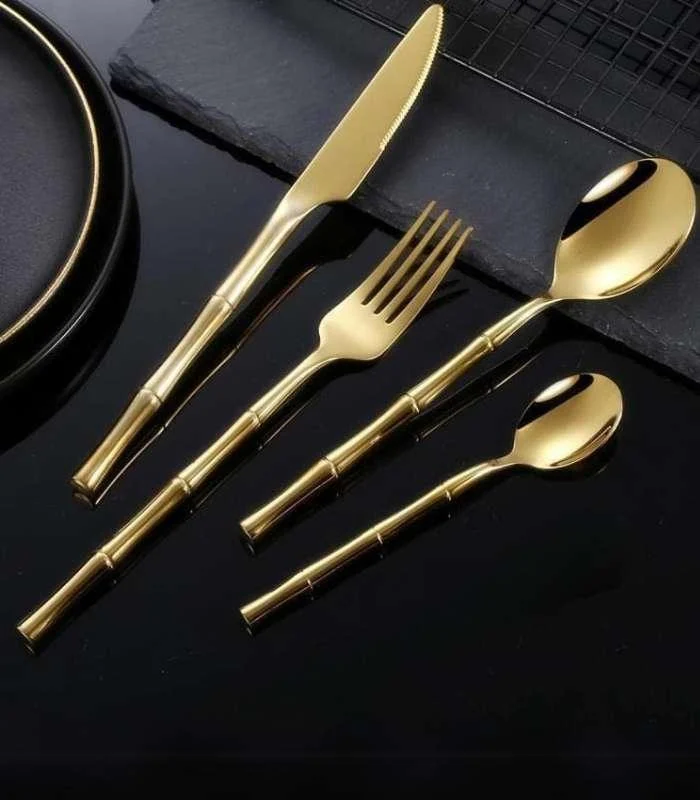 24 Pcs Stainless Steel Cutlery Set for 6 Bamboo Handle Style -  - #tag1#