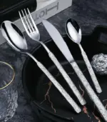 24 pc Cutlery Set Premium Stainless Steel Hummered Handle Gold tag1
