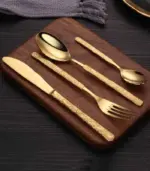 24 pc Cutlery Set Premium Stainless Steel Hummered Handle Gold tag1