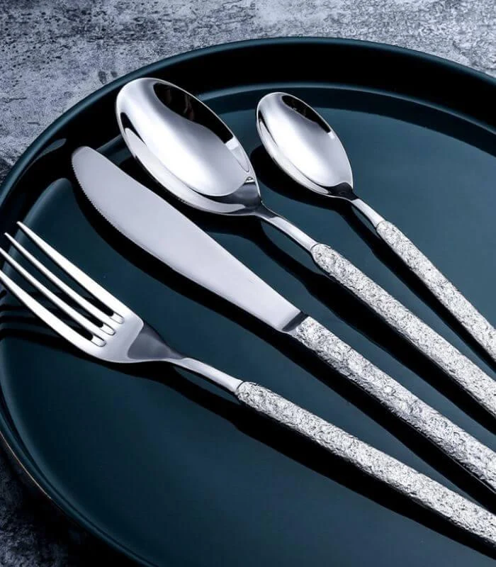 24 pc Cutlery Set Premium Stainless Steel Hummered Handle Gold -  - #tag1#