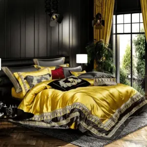 Homeko Gold Embroidered Jacquard Satin Bedding Set