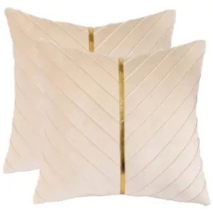 2Pcs Velvet Throw Pillow Covers 18x18 Pack of 2 with Gold Leather Decorative