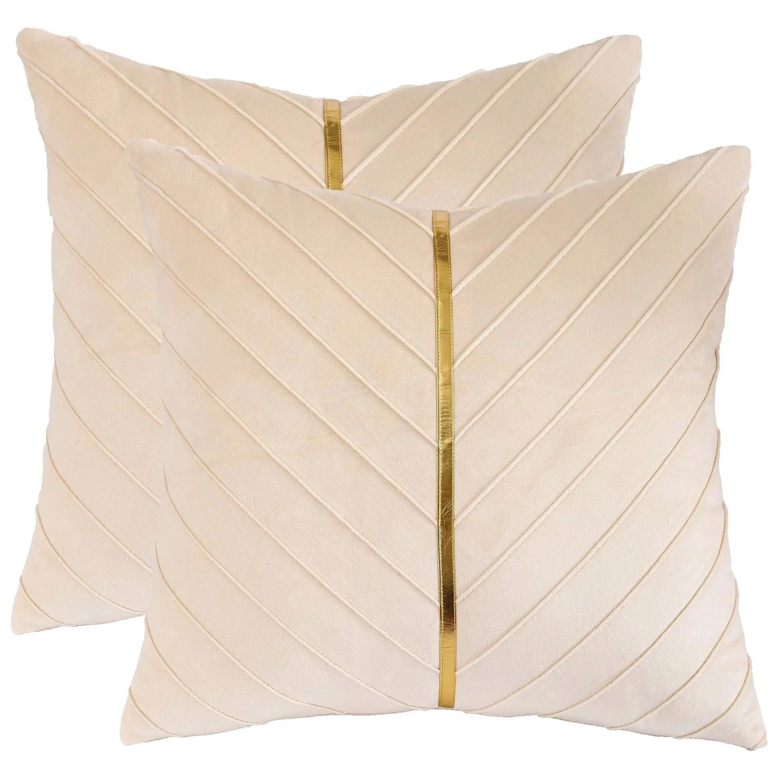 2Pcs Velvet Throw Pillow Covers 18x18 Pack of 2 with Gold Leather Decorative -  - #tag1#