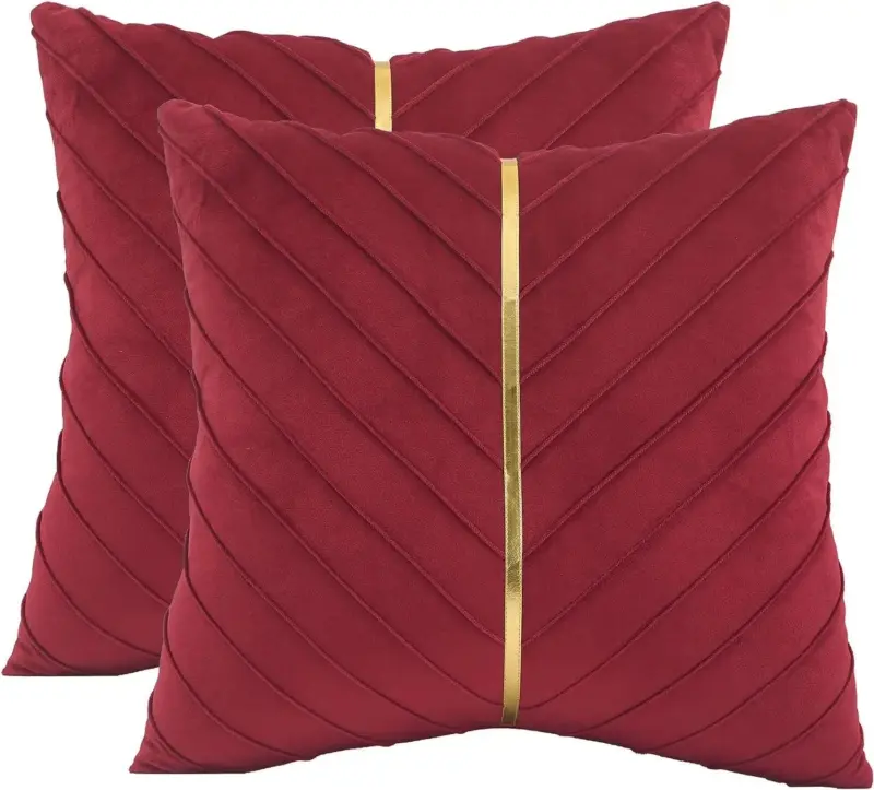 2Pcs Velvet Throw Pillow Covers 18x18 Pack of 2 with Gold Leather Decorative tag1