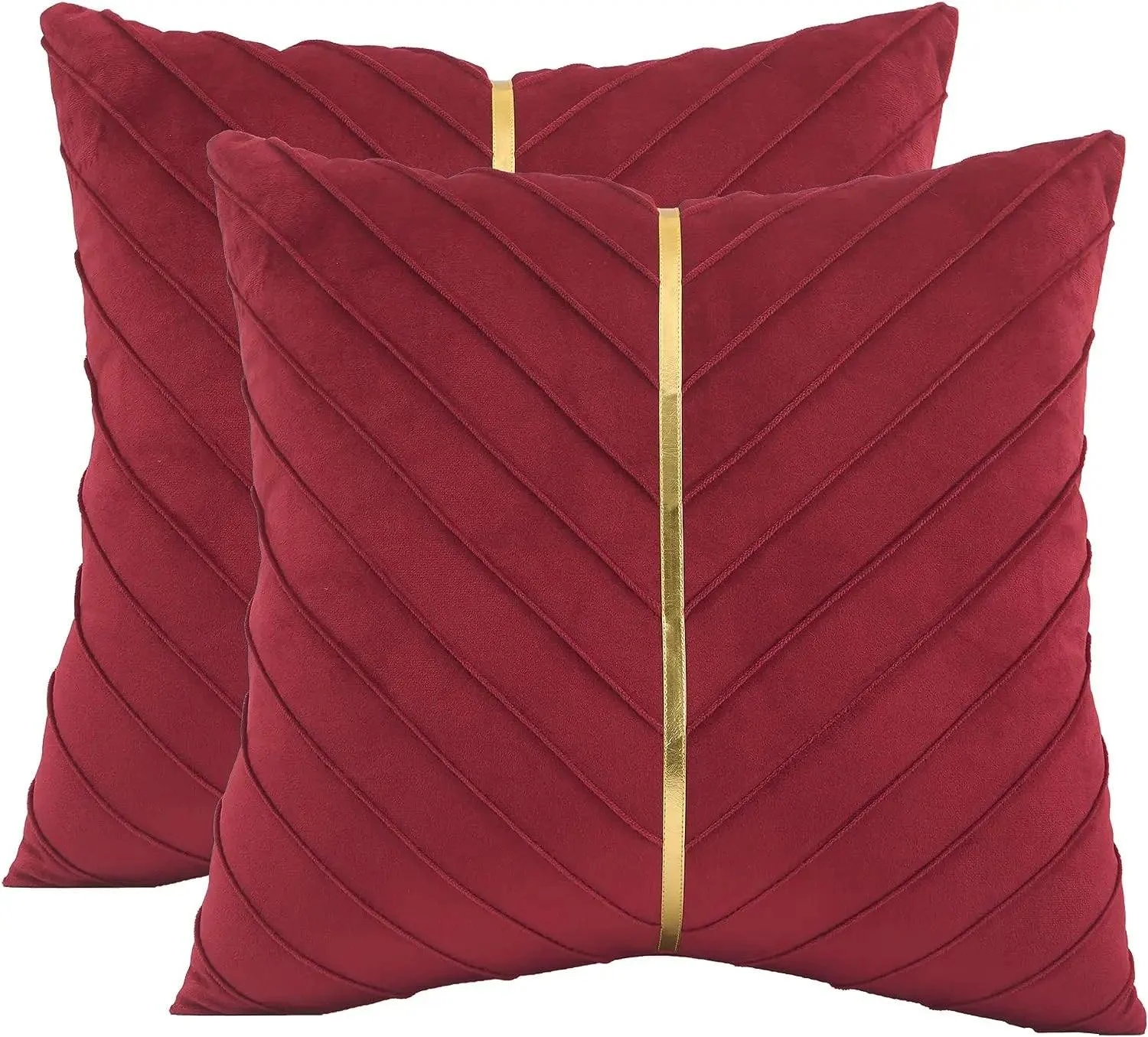 2Pcs Velvet Throw Pillow Covers 18x18 Pack of 2 with Gold Leather Decorative -  - #tag1#