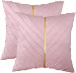 2Pcs Velvet Throw Pillow Covers 18x18 Pack of 2 with Gold Leather Decorative tag1