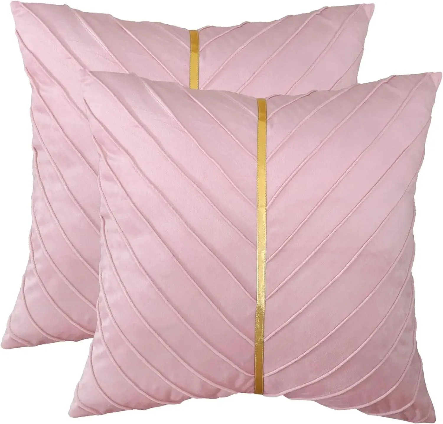2Pcs Velvet Throw Pillow Covers 18x18 Pack of 2 with Gold Leather Decorative -  - #tag1#