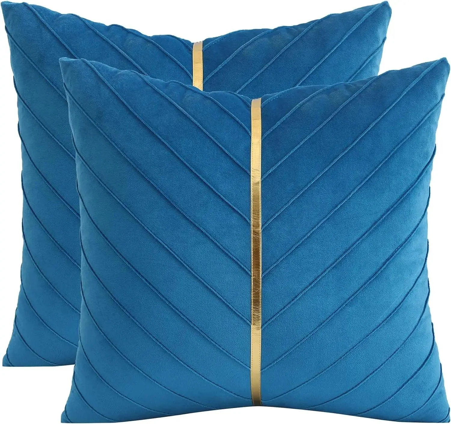 2Pcs Velvet Throw Pillow Covers 18x18 Pack of 2 with Gold Leather Decorative -  - #tag1#