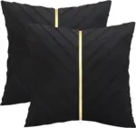 2Pcs Velvet Throw Pillow Covers 18x18 Pack of 2 with Gold Leather Decorative tag1